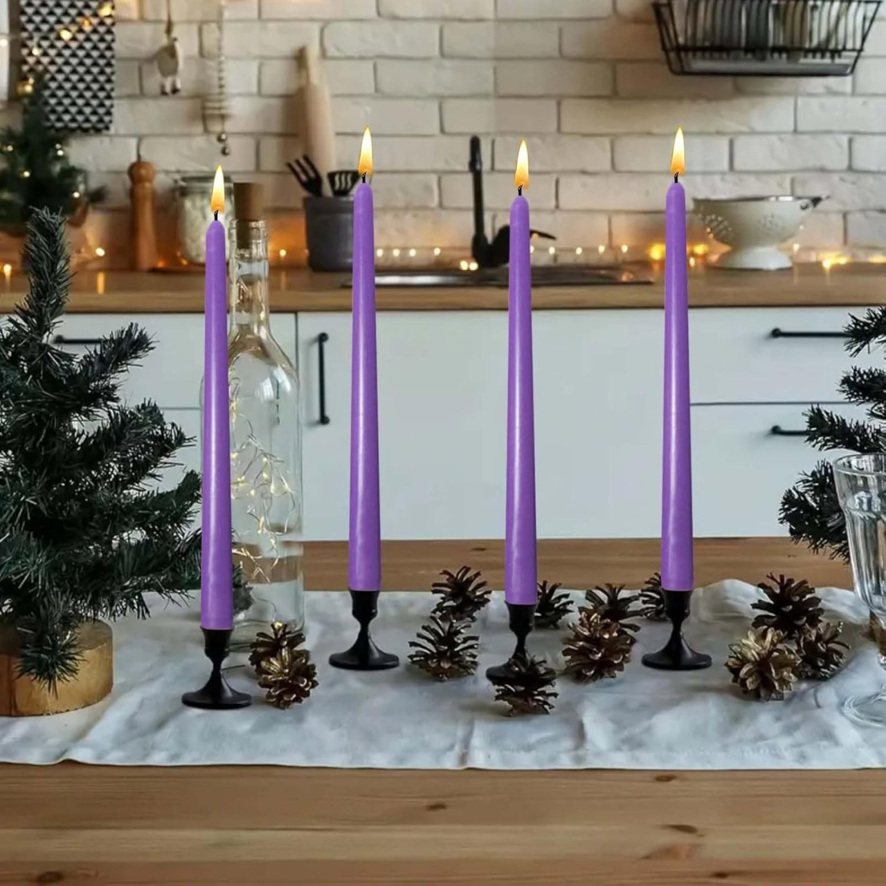 Set 4 Lumanari, Flippy, pentru Suport de Masa, Fara Miros si Fum, din Parafina, 2.2 x 25 cm, Mov [6]