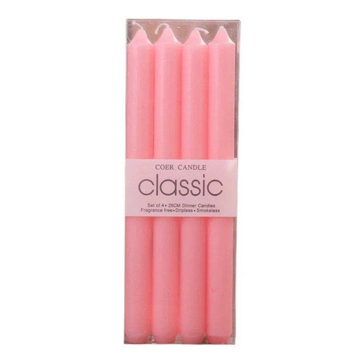 Set 4 Lumanari, Flippy, pentru Suport de Masa, Fara Miros si Fum, din Parafina, 2.2 x 25 cm, Roz [1]