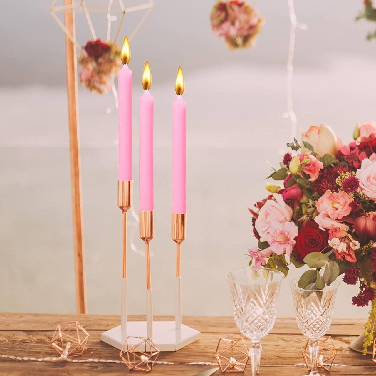 Set 4 Lumanari, Flippy, pentru Suport de Masa, Fara Miros si Fum, din Parafina, 2.2 x 25 cm, Roz [4]