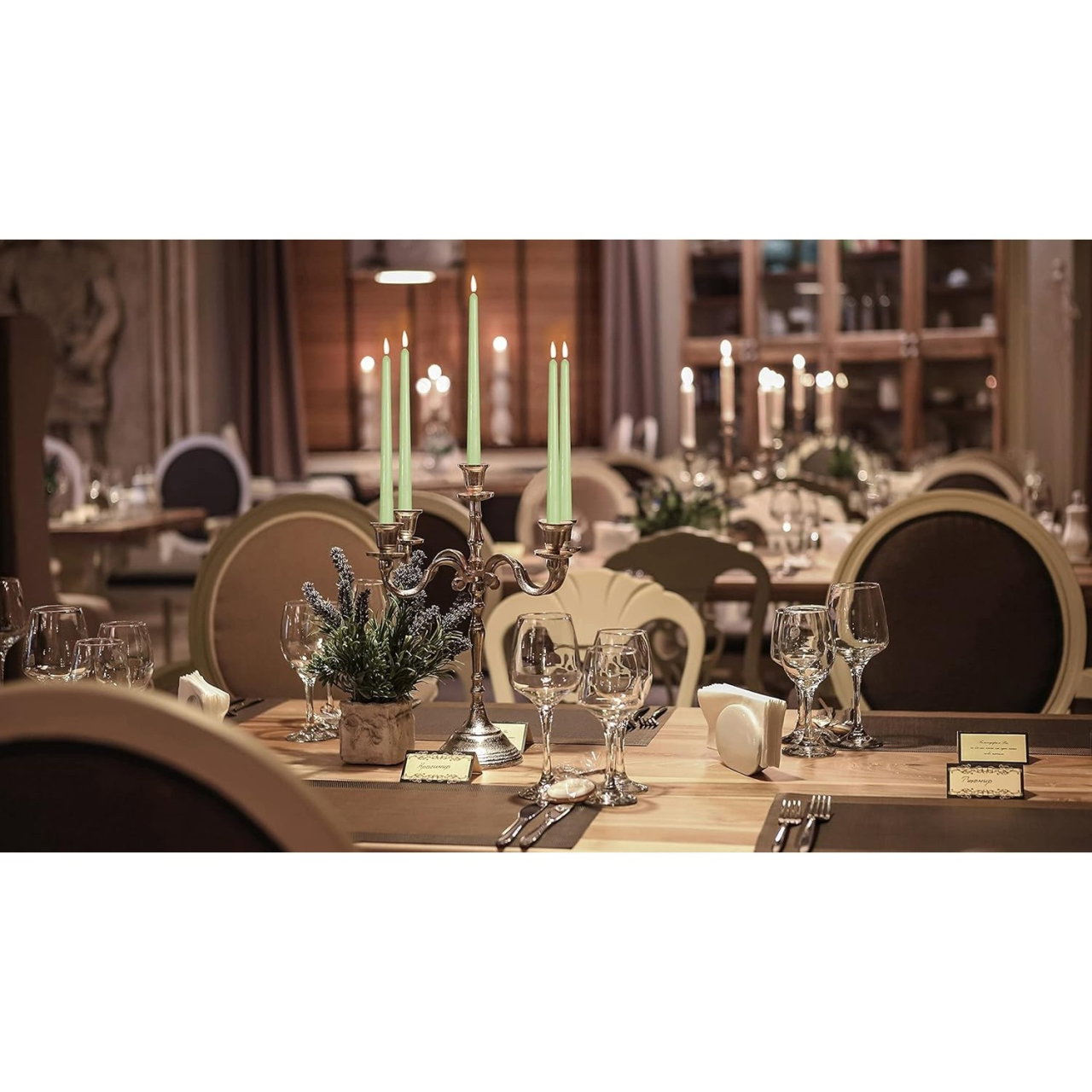 Set 4 Lumanari, Flippy, pentru Suport de Masa, Fara Miros si Fum, din Parafina, 2.2 x 25 cm, Verde [3]