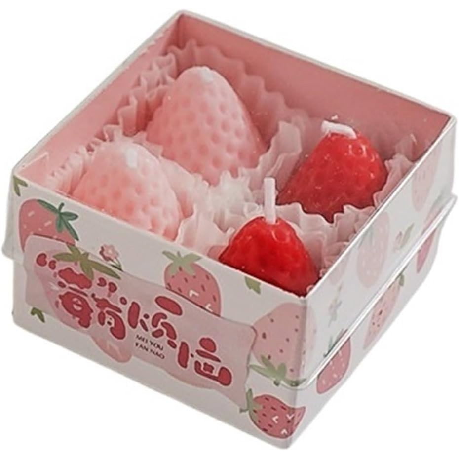 Set 4 Lumanari Parfumate, Flippy, Model Capsunici, Ardere 30 min, 52g, 6.3 x 6.3 x 3.8 cm, Rosu/Roz [1]