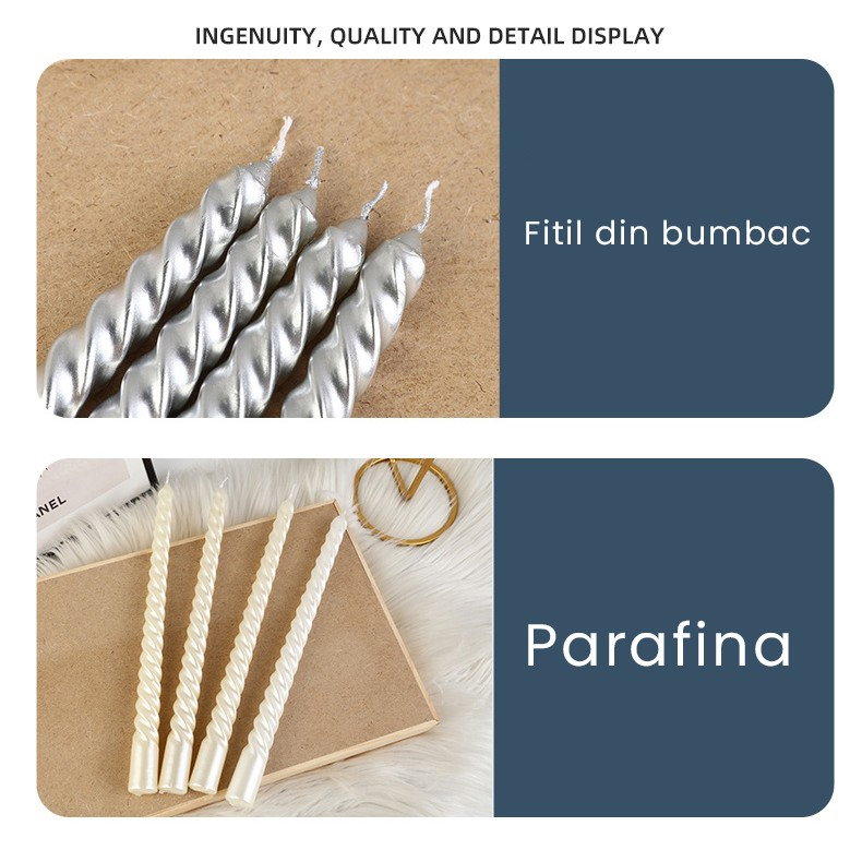 Set 4 Lumanari pentru Masa, Cina, Decor, Flippy, Model Rasucit, Lungime 25 cm, Alb [4]