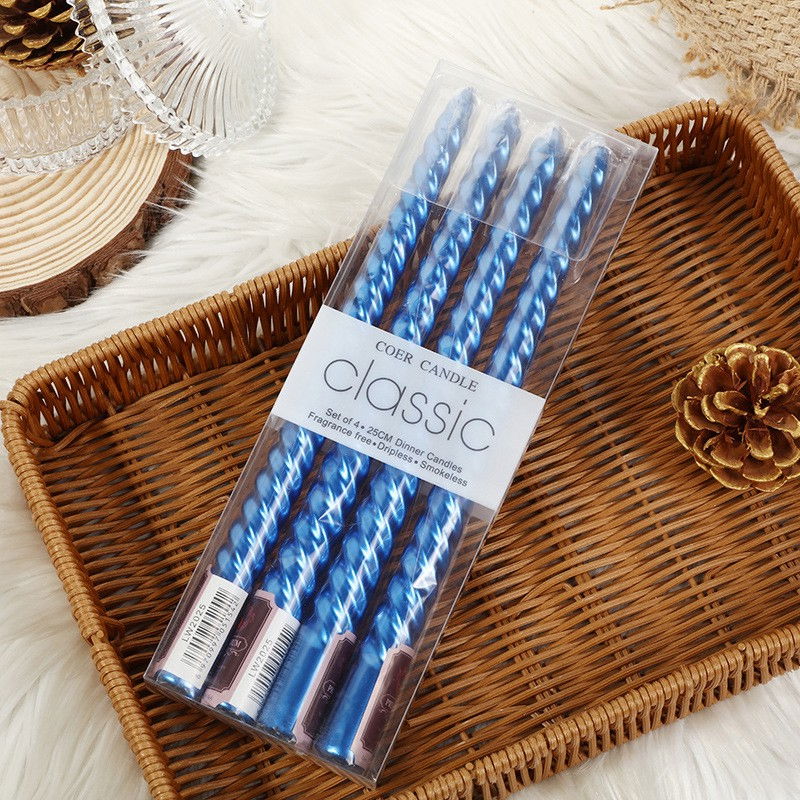 Set 4 Lumanari pentru Masa, Cina, Decor, Flippy, Model Rasucit, Lungime 25 cm, Albastru [1]