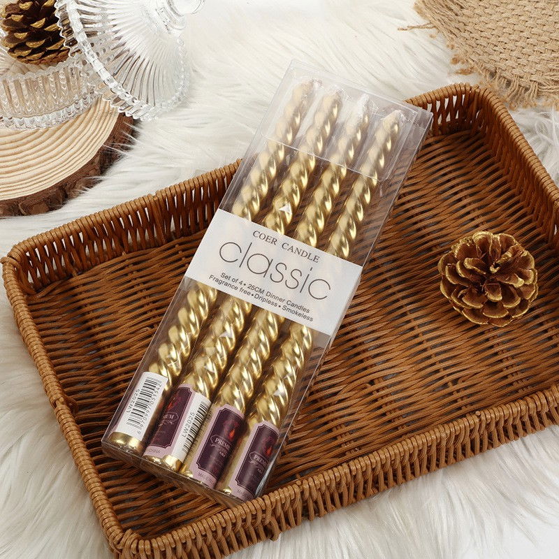 Set 4 Lumanari pentru Masa, Cina, Decor, Flippy, Model Rasucit, Lungime 25 cm, Auriu [1]