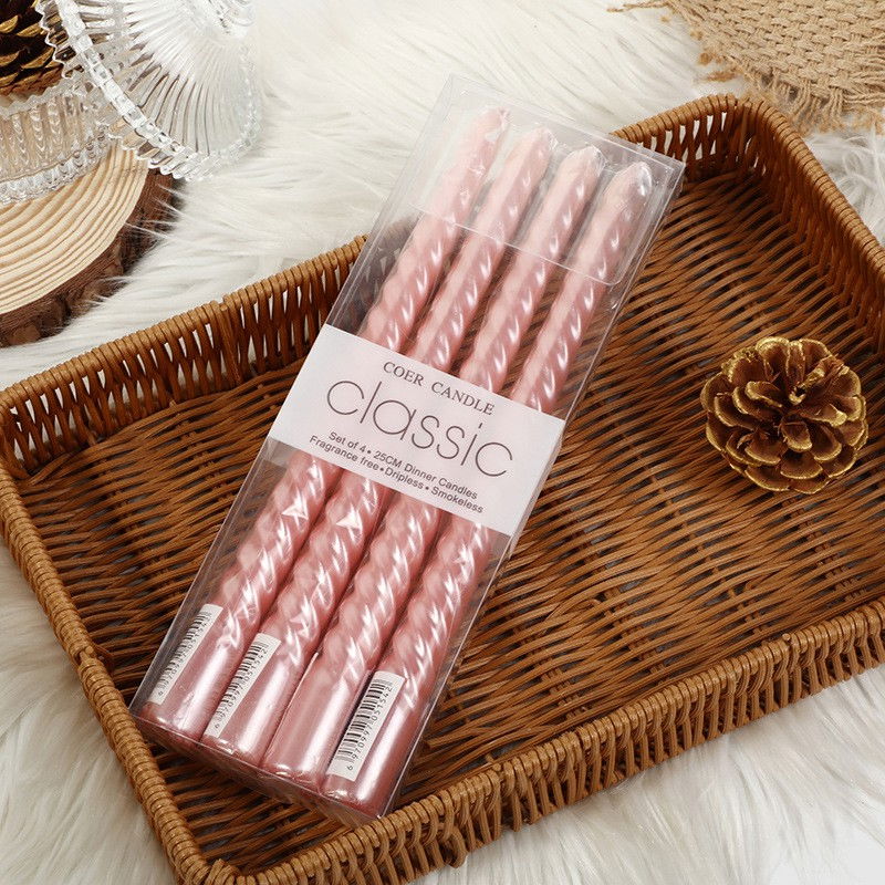 Set 4 Lumanari pentru Masa, Cina, Decor, Flippy, Model Rasucit, Lungime 25 cm, Roz [1]