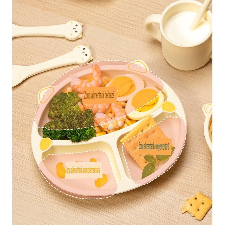 Set 4 Piese Hranire Bebelusi si Copii, Flippy, din Silicon, fara BPA, de la 12 Luni, Model Pisicuta, 28 x 26 x 2 cm, Bej [3]