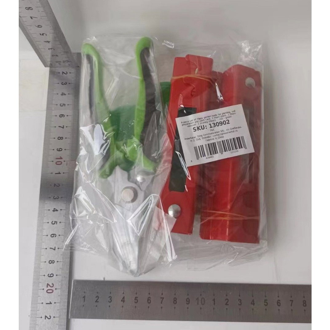 Set 4 Unelte de Gradinarit, Flippy, pentru Indepartare Spini Trandafiri si Taiere, din PVC/Otel Carbon, Rosu/Verde [8]