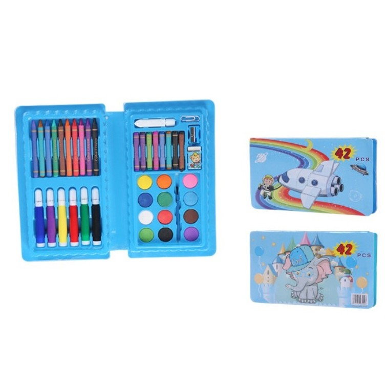Set 42 Piese de Pictura si Desen, Flippy, Tip Penar, Model Elefant, 24.3 x 13 x 3 cm, Albastru [3]