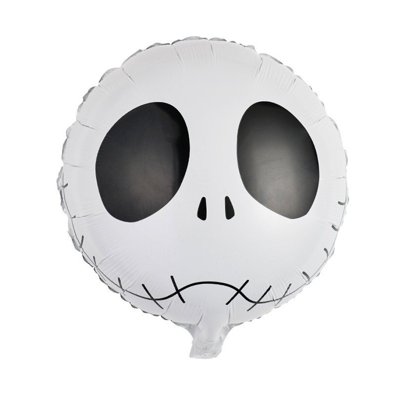 Set 5 Baloane din Folie Metalizata, Flippy, Figurine, Tema Halloween, Pai Inclus, Ambalaj Individual, Umflare cu Aer sau Heliu, Figurina Craniu 50.5x74 cm, Stelute si Cerculete 45 cm, Alb-Negru [3]