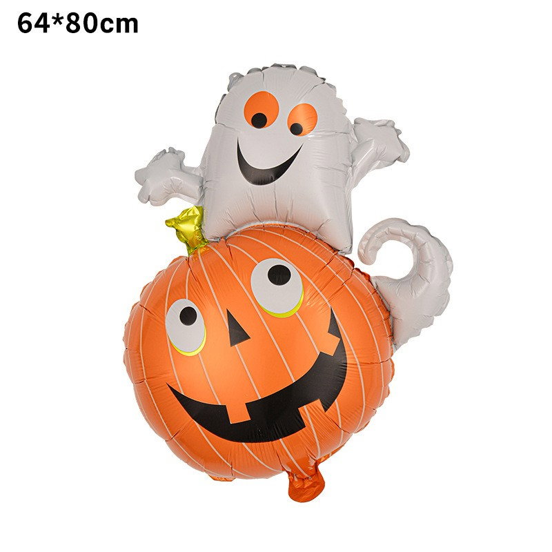 Set 5 Baloane din Folie Metalizata, Flippy, Figurine, Tema Halloween, Pai Inclus, Ambalaj Individual, Umflare cu Aer sau Heliu, Figurina Dovleac cu Fantoma 64x80 cm, Stelute si Cerculete 45 cm, Multic [7]
