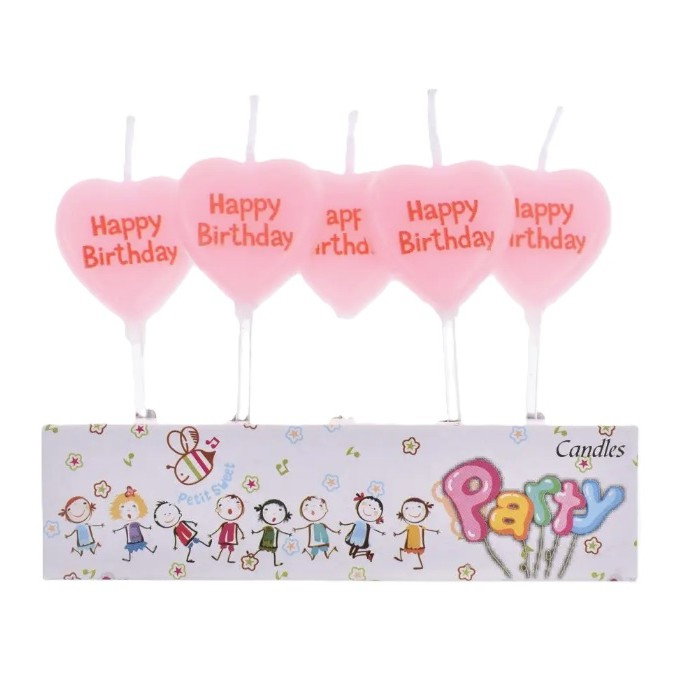 Set 5 Lumanari de Tort, Flippy, Model Inima, Text Happy Birthday, 2.5 x 2.5 cm, din Ceara, Multicolor [1]
