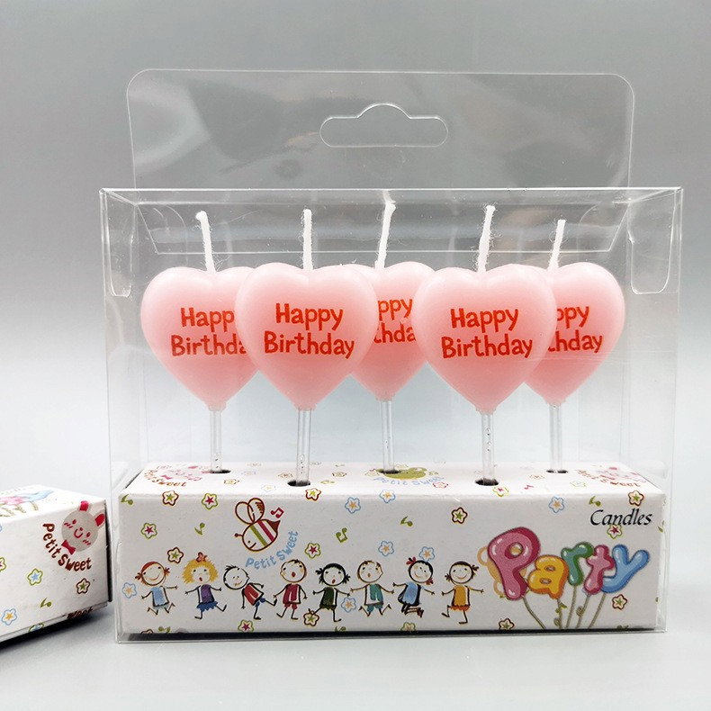 Set 5 Lumanari de Tort, Flippy, Model Inima, Text Happy Birthday, 2.5 x 2.5 cm, din Ceara, Multicolor [5]