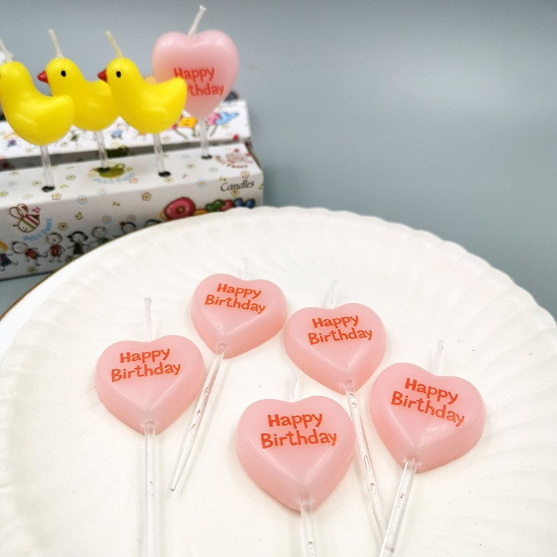 Set 5 Lumanari de Tort, Flippy, Model Inima, Text Happy Birthday, 2.5 x 2.5 cm, din Ceara, Multicolor [4]