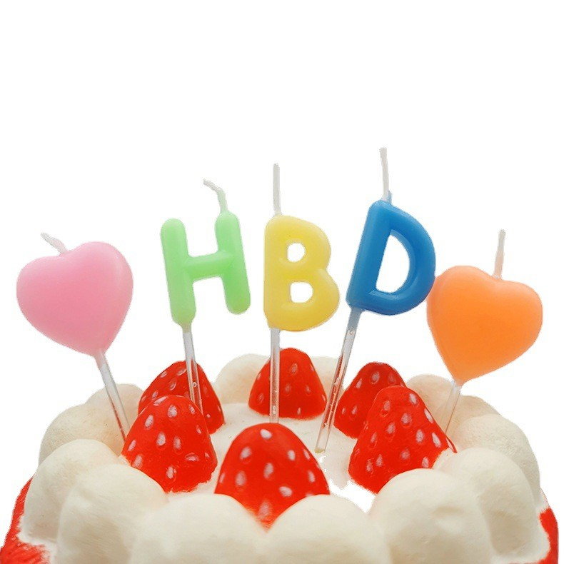 Set 5 Lumanari de Tort, Flippy, Model Inimi, Litere HBD, 1.8 x 2.7 cm, din Ceara, Multicolor [4]