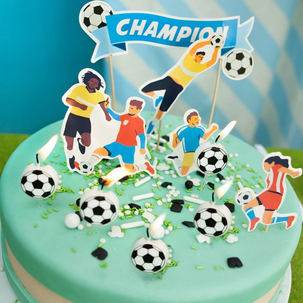 Set 5 Lumanari de Tort, Flippy, Model Mingi de Fotbal, 3.5 cm, din Ceara, Alb/Negru [2]