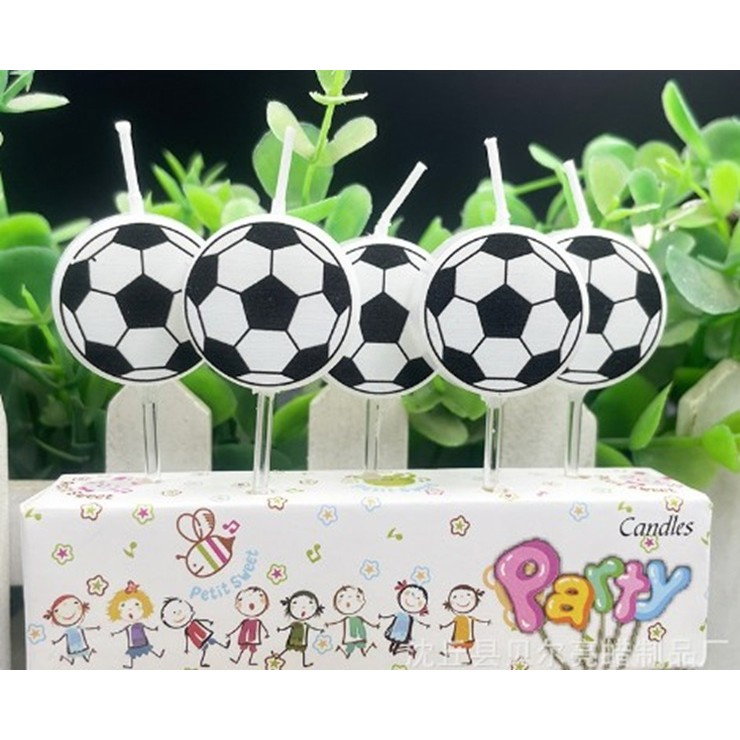 Set 5 Lumanari de Tort, Flippy, Model Mingi de Fotbal, 3.5 cm, din Ceara, Alb/Negru [4]