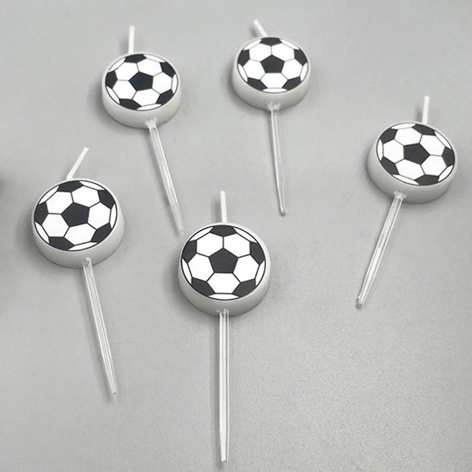 Set 5 Lumanari de Tort, Flippy, Model Mingi de Fotbal, 3.5 cm, din Ceara, Alb/Negru [3]
