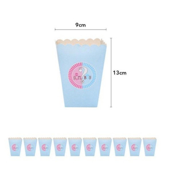 Set 6 Cutii Popcorn Gender Reveal, Flippy, Girl or Boy, din Carton, 13 x 9 cm, Roz/Albastru [5]