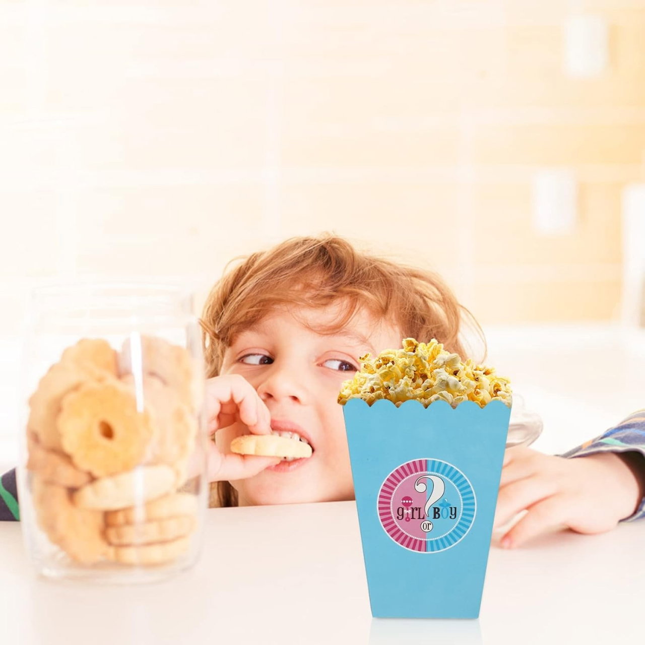 Set 6 Cutii Popcorn Gender Reveal, Flippy, Girl or Boy, din Carton, 13 x 9 cm, Roz/Albastru [2]