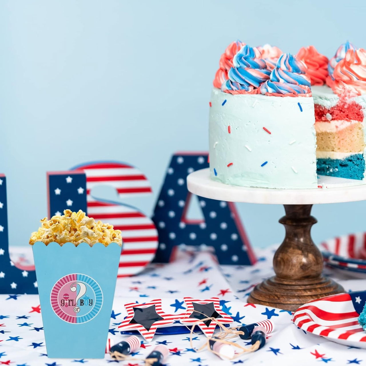 Set 6 Cutii Popcorn Gender Reveal, Flippy, Girl or Boy, din Carton, 13 x 9 cm, Roz/Albastru [3]