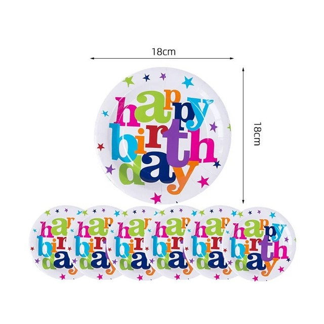 Set 6 Farfurii Unica Folosinta, Flippy, Imprimeu Happy Birthday, din Carton, Diametru 18 cm, Multicolor [3]