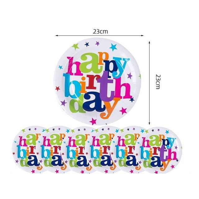 Set 6 Farfurii Unica Folosinta, Flippy, Imprimeu Happy Birthday, din Carton, Diametru 23 cm, Multicolor [3]