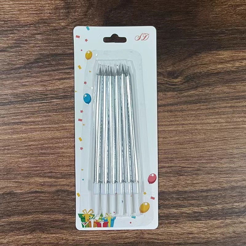 Set 6 Lumanari de Tort, Flippy, din Parafina, 11 x 0.4 cm, Lucioase, Argintiu [2]