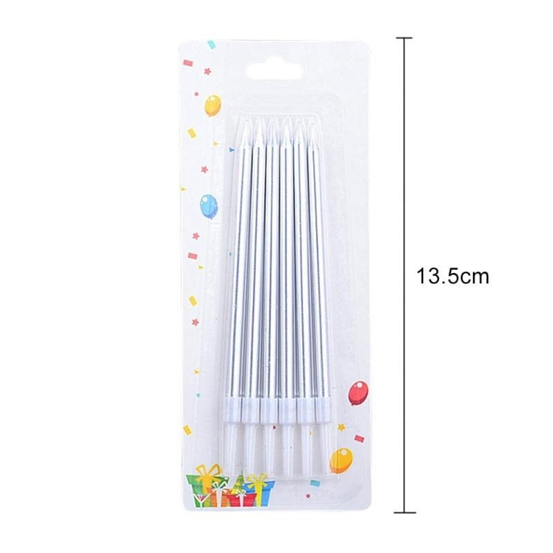 Set 6 Lumanari de Tort, Flippy, din Parafina, 11 x 0.4 cm, Lucioase, Argintiu [4]