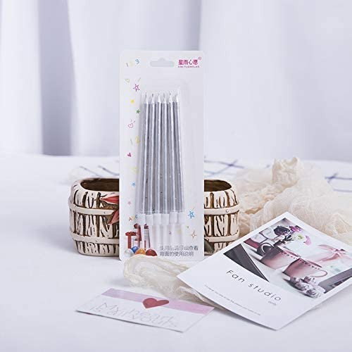 Set 6 Lumanari de Tort, Flippy, din Parafina, 11 x 0.4 cm, Lucioase, Argintiu [5]