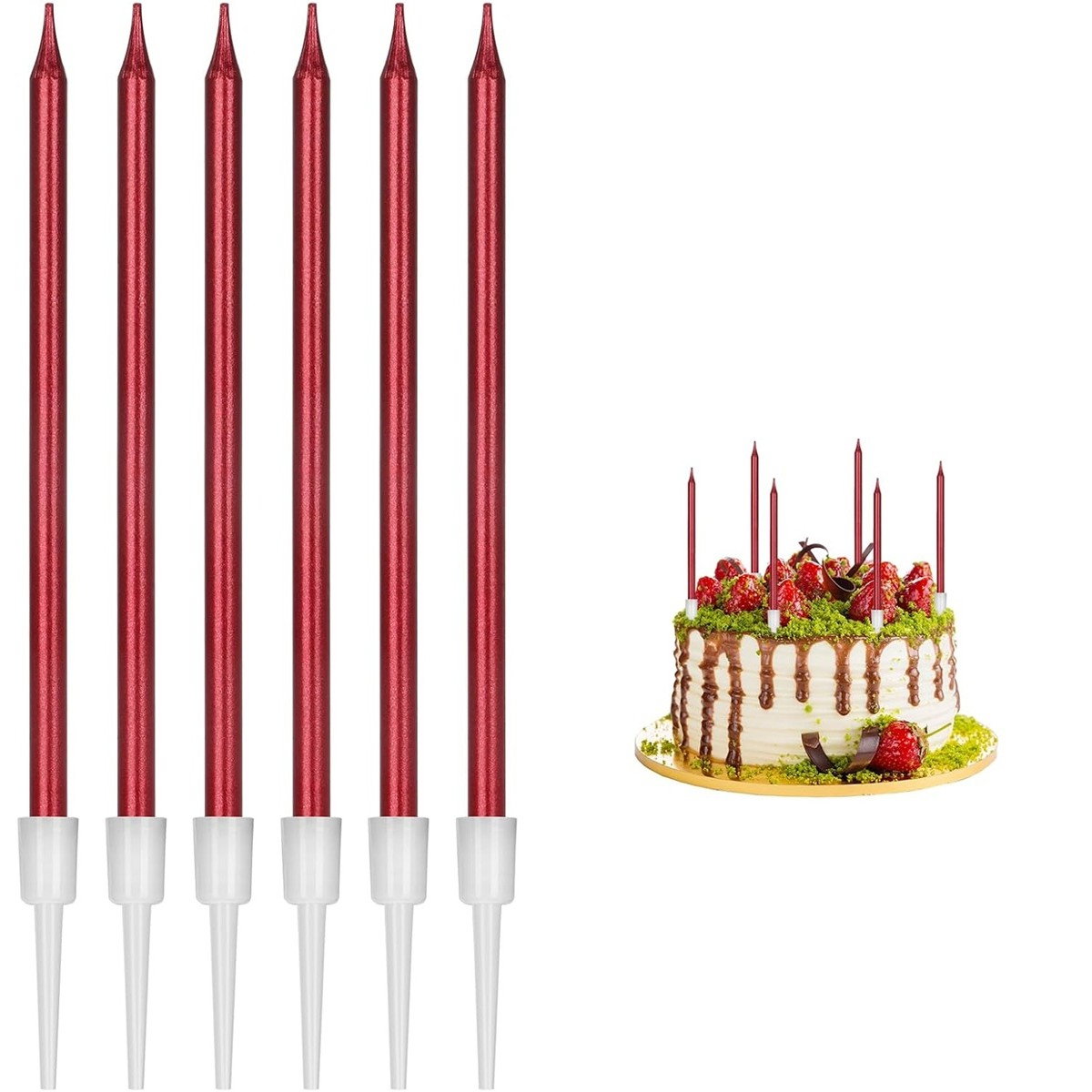 Set 6 Lumanari de Tort, Flippy, din Parafina, 11 x 0.4 cm, Lucioase, Rosu [3]