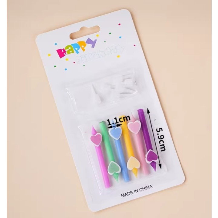 Set 6 Lumanari de Tort, Flippy, Model Creion cu Inimioare, 5.9 x 1.1 cm, din Ceara, Multicolor [4]