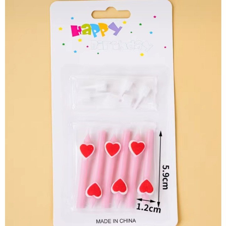 Set 6 Lumanari de Tort, Flippy, Model Creion cu Inimioare, 5.9 x 1.1 cm, din Ceara, Roz [6]