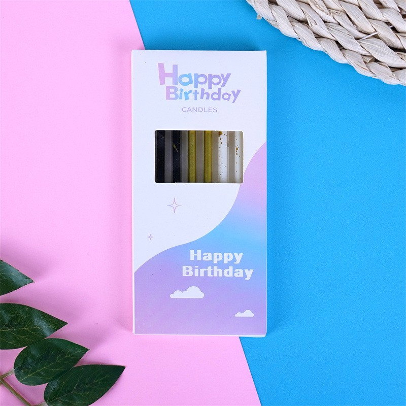 Set 6 Lumanari Lungi, Flippy, din Parafina, 10 x 0.5 cm, Happy Birthday, Alb/Negru/Auriu [3]