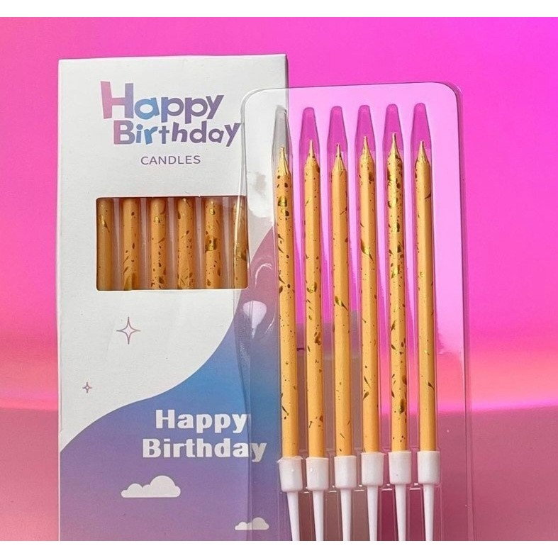 Set 6 Lumanari Lungi, Flippy, din Parafina, 10 x 0.5 cm, Happy Birthday, Bej [3]