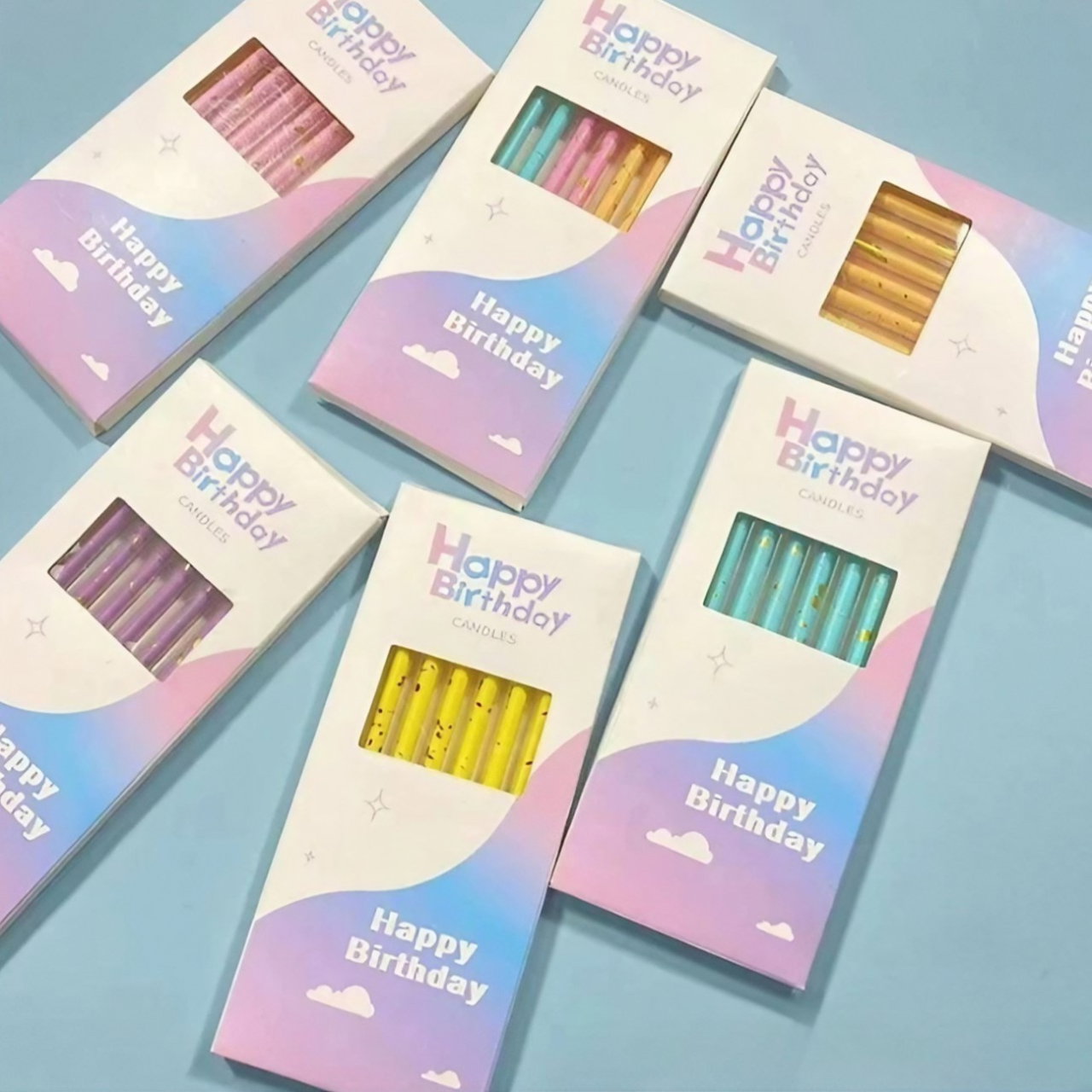 Set 6 Lumanari Lungi, Flippy, din Parafina, 10 x 0.5 cm, Happy Birthday, Galben [3]