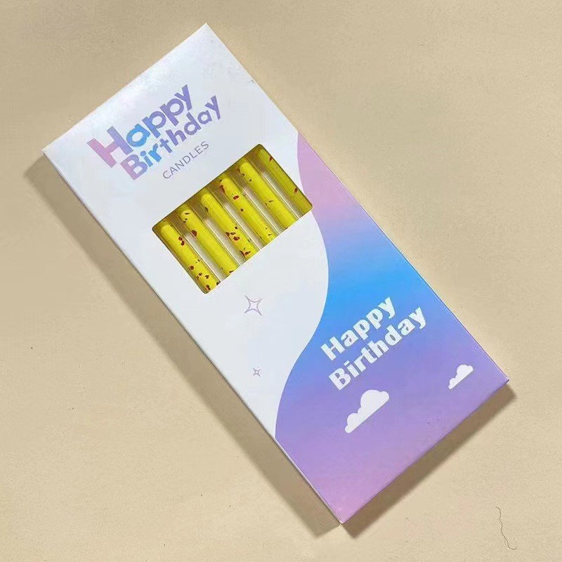 Set 6 Lumanari Lungi, Flippy, din Parafina, 10 x 0.5 cm, Happy Birthday, Galben [2]