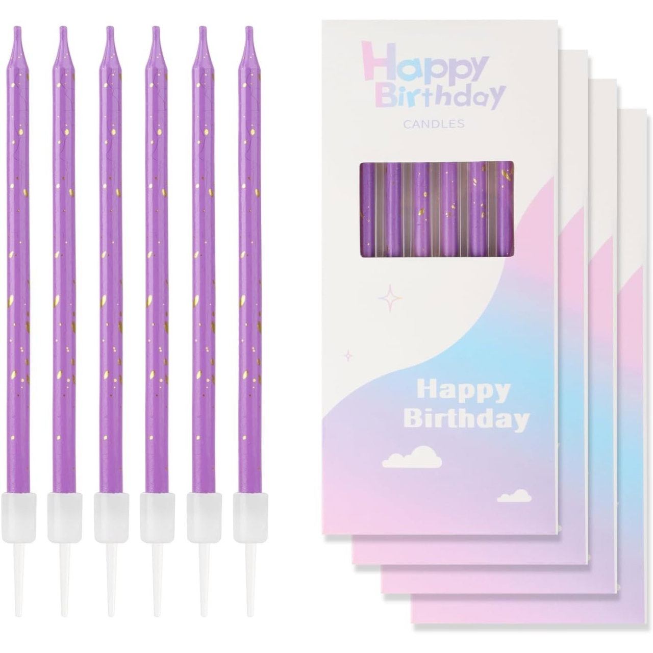 Set 6 Lumanari Lungi, Flippy, din Parafina, 10 x 0.5 cm, Happy Birthday, Mov [7]