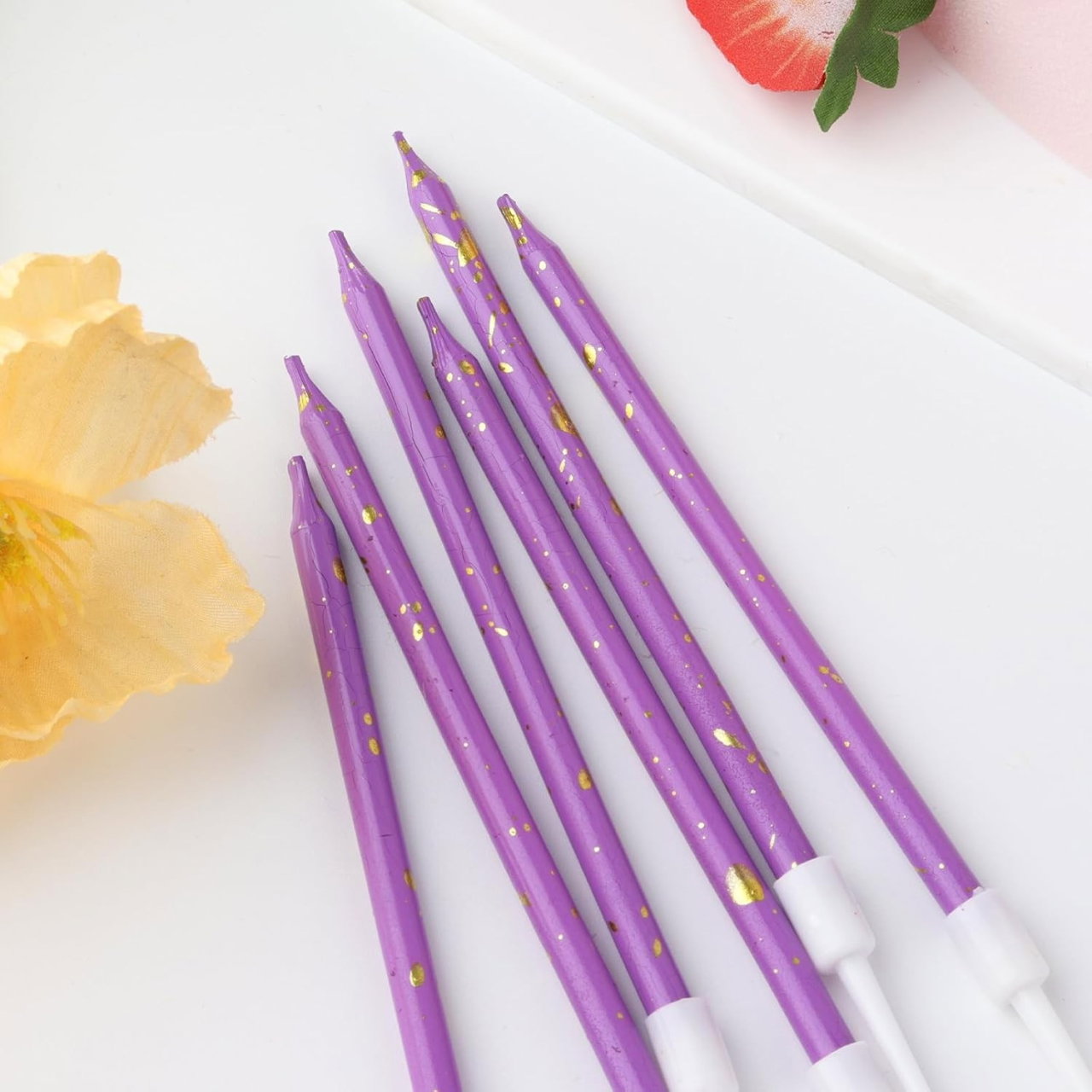 Set 6 Lumanari Lungi, Flippy, din Parafina, 10 x 0.5 cm, Happy Birthday, Mov [4]