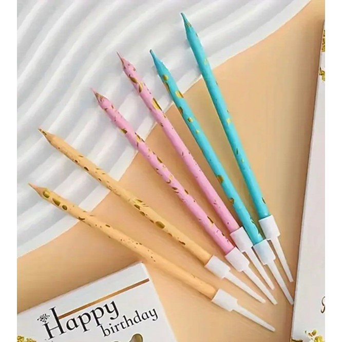 Set 6 Lumanari Lungi, Flippy, din Parafina, 10 x 0.5 cm, Happy Birthday, Roz [4]