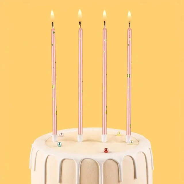 Set 6 Lumanari Lungi, Flippy, din Parafina, 10 x 0.5 cm, Happy Birthday, Roz [3]