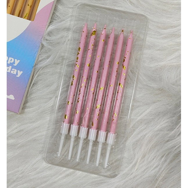 Set 6 Lumanari Lungi, Flippy, din Parafina, 10 x 0.5 cm, Happy Birthday, Roz [5]