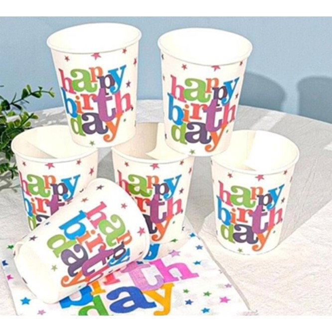 Set 6 Pahare, Flippy, Imprimeu Happy Birthday, din Carton, 7.5 x 7.8 cm, Multicolor [4]