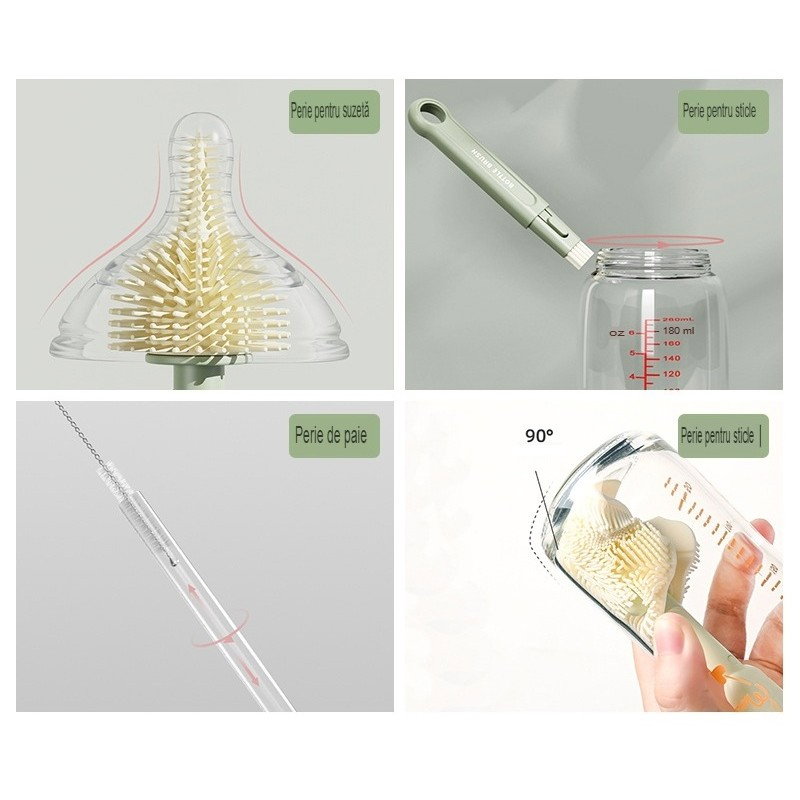 Set 7 Piese de Spalat/Uscat Biberoane, Flippy, Portabil, Peri de Silicon, pentru Tetine, Suzete, Biberoane, Paie, Cutie Inclusa, 20 x 9.5 cm, Portocaliu [5]