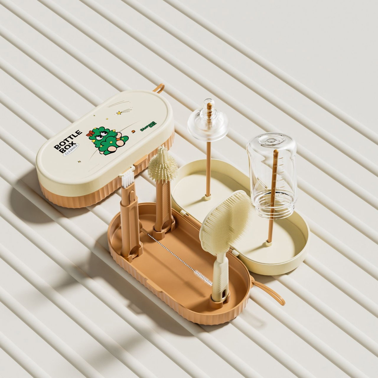 Set 7 Piese de Spalat/Uscat Biberoane, Flippy, Portabil, Peri de Silicon, pentru Tetine, Suzete, Biberoane, Paie, Cutie Inclusa, 20 x 9.5 cm, Portocaliu [6]