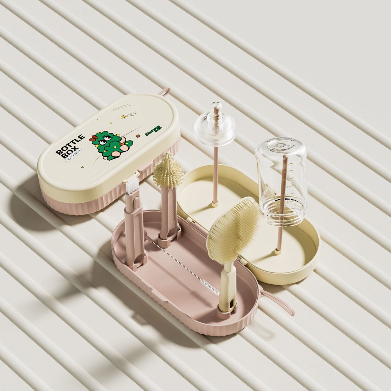 Set 7 Piese de Spalat/Uscat Biberoane, Flippy, Portabil, Peri de Silicon, pentru Tetine, Suzete, Biberoane, Paie, Cutie Inclusa, 20 x 9.5 cm, Roz [6]