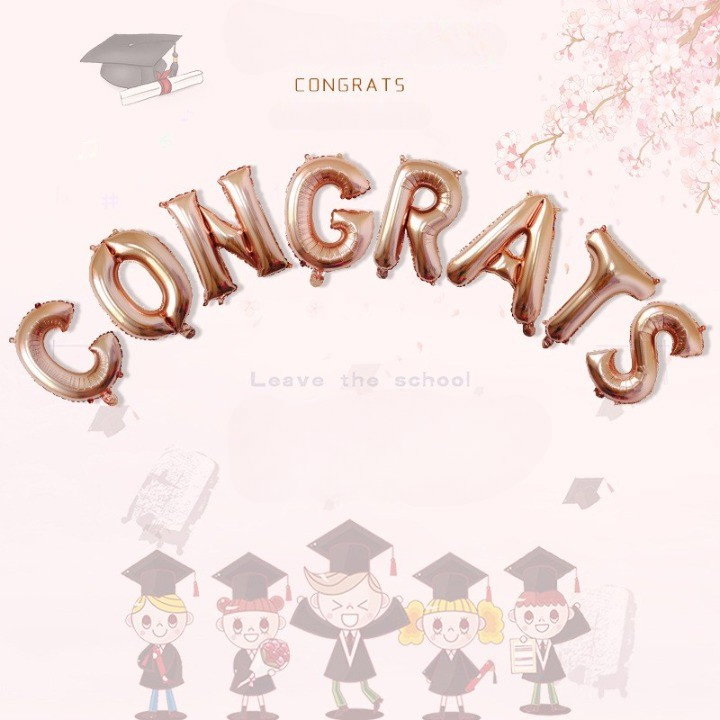 Set 8 Baloane din Folie Metalizata, Flippy, Model Scris Congrats, Litere de 40 cm, Tema Absolvire, Baloane Party, Ambalaj Individual, Pai Inclus, Umflare cu Aer sau Heliu, Roz [7]
