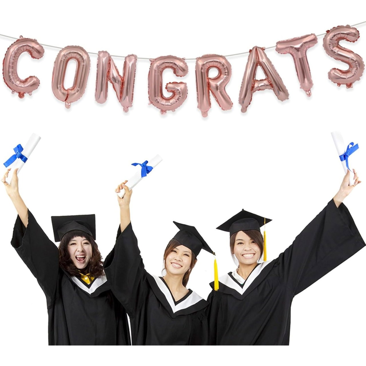 Set 8 Baloane din Folie Metalizata, Flippy, Model Scris Congrats, Litere de 40 cm, Tema Absolvire, Baloane Party, Ambalaj Individual, Pai Inclus, Umflare cu Aer sau Heliu, Roz [3]