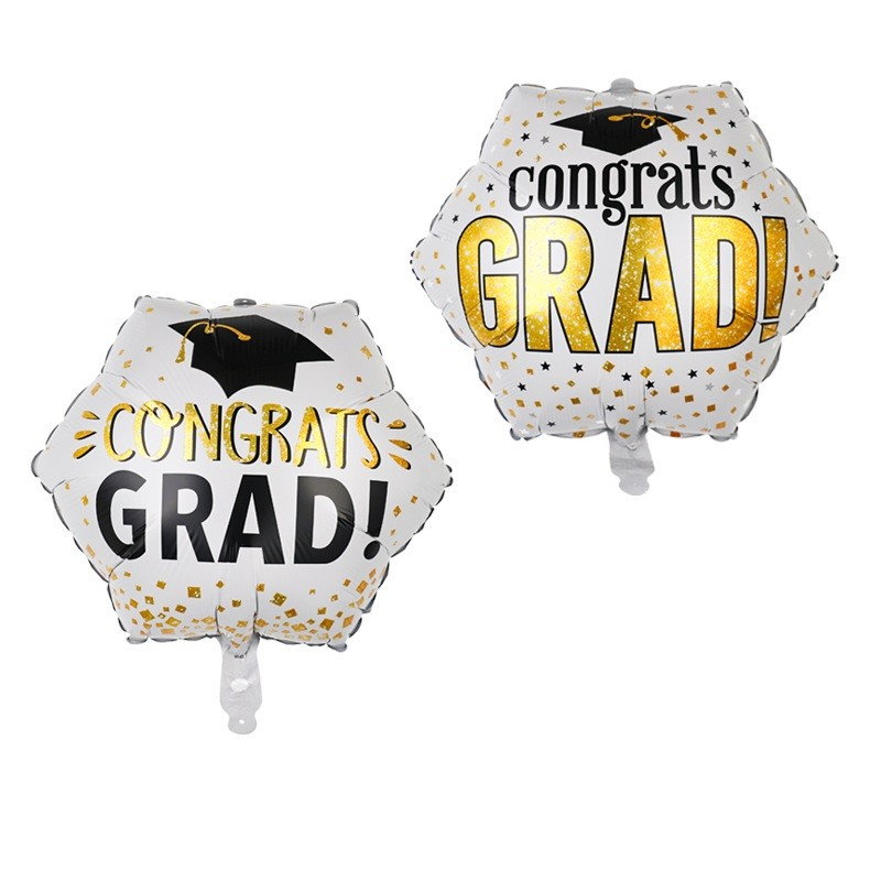 Set 8 Baloane din Folie Metalizată si din Latex, Flippy, Figurine Soare 77x67cm, Stea si Hexagon 45 cm, Baloane Latex 30 cm, Tema Absolvire, Ambalaj Individual, Pai Inclus, Umflare cu Aer sau Heliu, M [2]