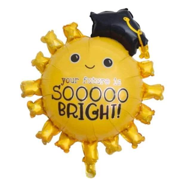 Set 8 Baloane din Folie Metalizată si din Latex, Flippy, Figurine Soare 77x67cm, Stea si Hexagon 45 cm, Baloane Latex 30 cm, Tema Absolvire, Ambalaj Individual, Pai Inclus, Umflare cu Aer sau Heliu, M [8]