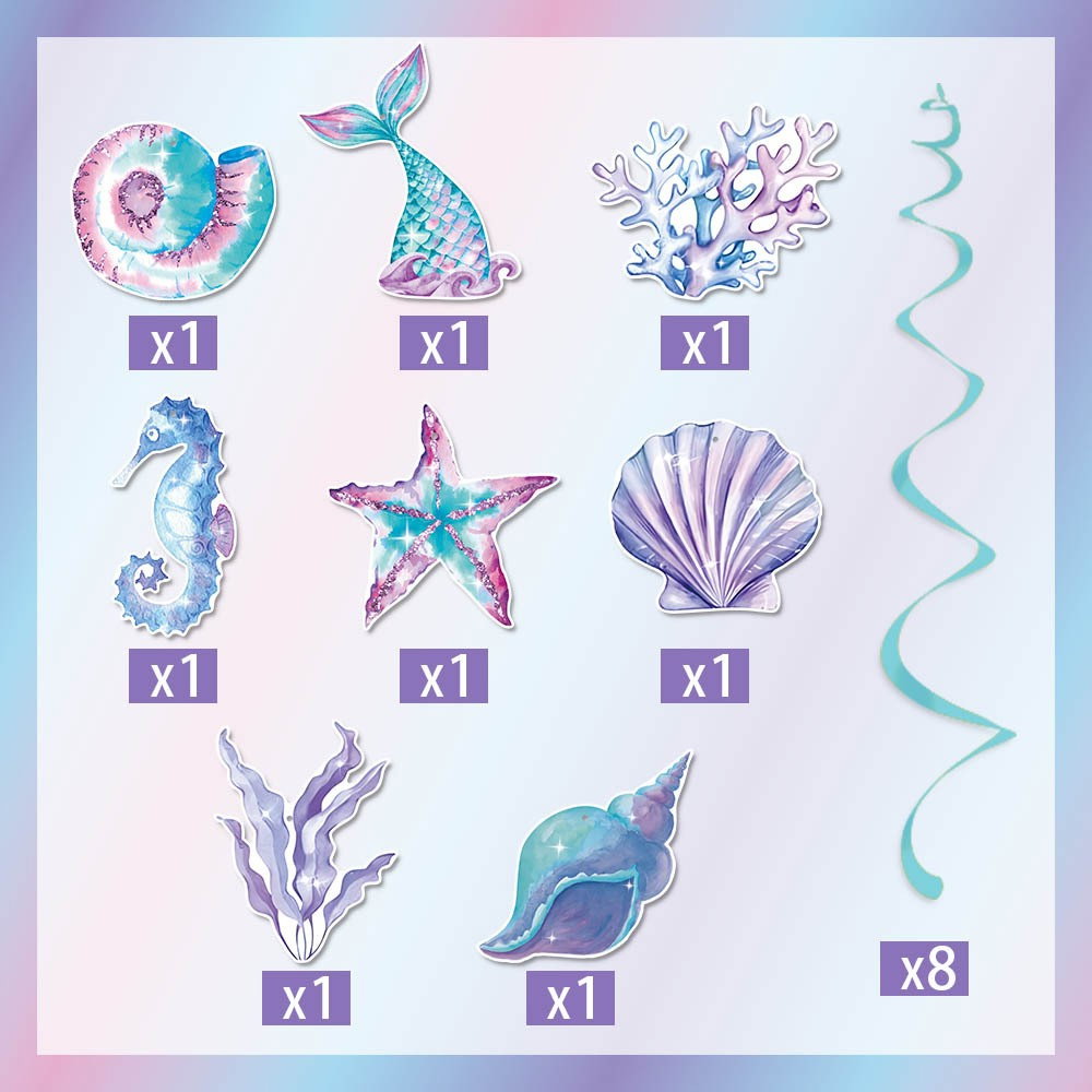 Set 8 Decoratiuni pentru Petrecere Sirena, Flippy, Colectia Mermaid, Panglici Incluse, Multicolor [5]